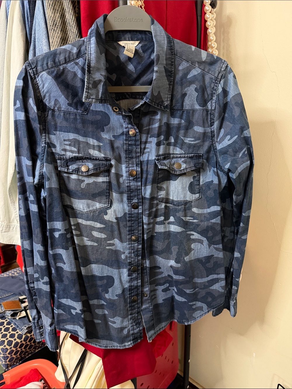 Forever 21 Blue Camouflage Button-Down Shirt